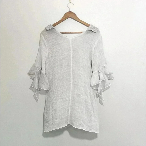 Crosstree Lane Light Gray Off the Shoulder Lagenlook Top Size Small Cotton Blend - Picture 2 of 5